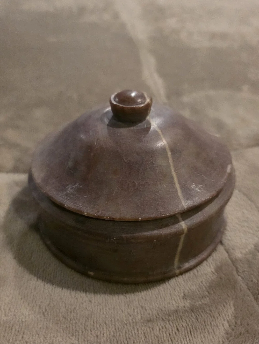 Handcrafted Brown Wooden Lidded Box - Decorative Home Accent